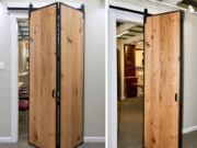 Установка двери с раздвижным амбарным механизмом